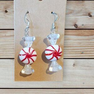 Candy Drop Shaped Red and White Dangle Earrings - Christmas